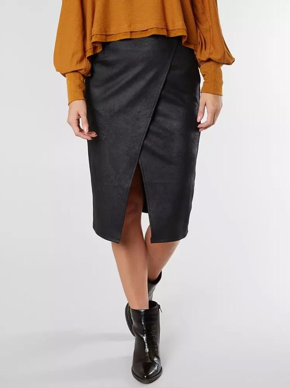 Free People Whitney Vegan Faux Leather Wrap Pencil Skirt - Black